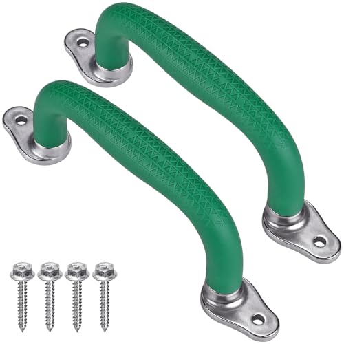 SELEWARE 2Pcs Green Playground Safety Handles Kids Playground Grab Handles | Non-Slip Durable Indoor Outdoor Playset Hand Grips for Playhouse, Treehouse, Climbing Frame, Jungle Gym, Swing Set - color: Green (2 Pack)