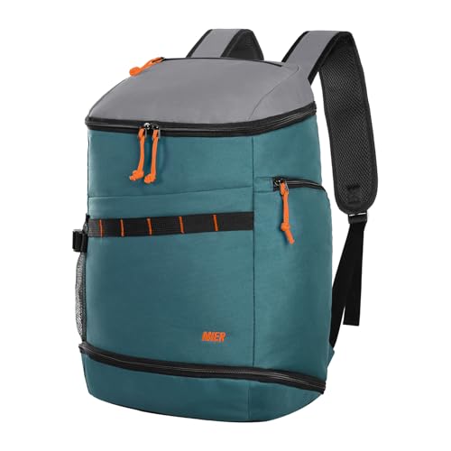 MIER Men's Gym Backpack Lightweight Sports Bag with Shoe Compartment | 35L Capacity Back Pack, Multi-Pockets, Separate Compartment, Wet Pocket, Water Resistant, For Training, Workout & Travel - color: Green/Gray