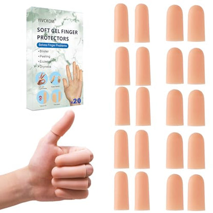 Gel Finger Cots, Silicone Finger Protectors, Fingertip Bandages Band-aids for Dry Skin, Cracked Fingertip Treatment,Thumb Protector Covers for Hand Eczema Finger Arthritis (20pcs)