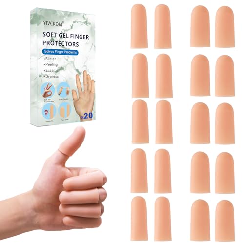 Gel Finger Cots, Silicone Finger Protectors, Fingertip Bandages Band-aids for Dry Skin, Cracked Fingertip Treatment,Thumb Protector Covers for Hand Eczema Finger Arthritis (20pcs)