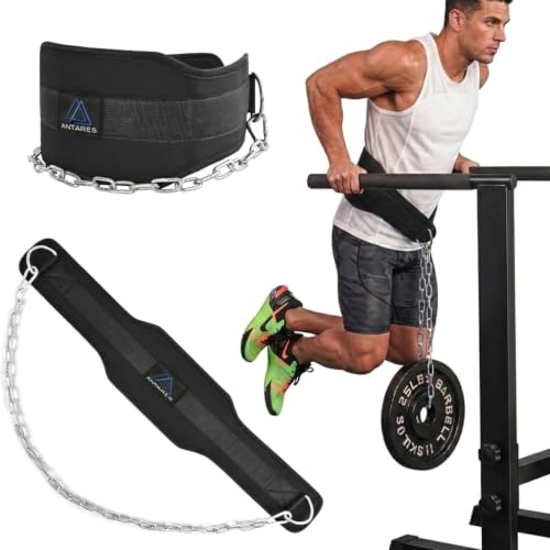 Antares Dip Belt for Weightlifting - Weight Belt with 36" Heavy Duty Steel Chain - Neoprene Padded Back Support Gym Lifting Belt for Powerlifting, Bodybuilding, Squat, Fitness & Pull up Training