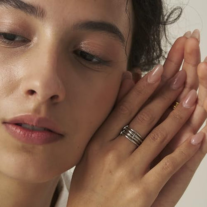 Shapes Studio Trio Linked Ring, stackable Ring, Minimalism style for women, Never Tarnish - size: 7, style: Five Band( all silver)