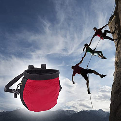 Chalk Bag,Rock Climbing Gear,Metal Powder Bags，with Zippered Pocket and Adjustable Waistband，Suitable for Fitness, Rock Climbing, Track and Field, Weightlifting, Billiards Chalk Bag (Red)