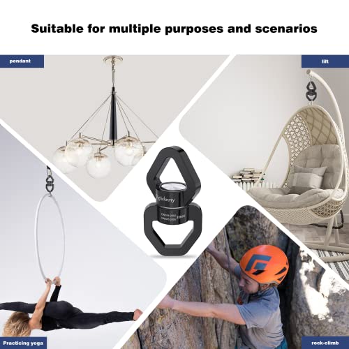 35KN Swing Swivel with Swivel Carabiner, Black, 1 Pack | For hanging chairs, aerial yoga, hammocks, tire swings, kids' swings, gym rings, web tree swings, smooth rotation - color: Black, size: 1 pack with carabiner