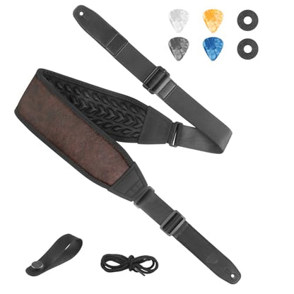 Guitar Bass Strap, Embroidered Electric Guitar Strap, Double Adjustable Buckle, Length Adjustable from 49" to 63", Equipped with 3" 3D Foam Padding, Suitable for Taller Guitarists, Smooth Brown. - color: Smooth Brown(49"-63")