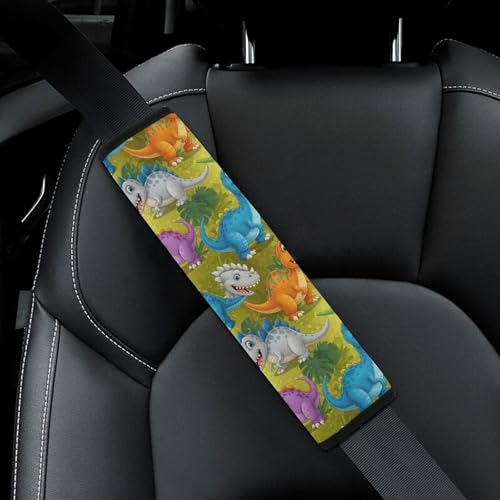 Universal Soft and Comfortable Seat Belt Cover for Adult Use, Stroller Pushchair High Chair, 2 Pack Cute Smiling Dinosaurs Shoulder Harness Cover - color: Pattern 525