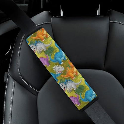 Universal Soft and Comfortable Seat Belt Cover for Adult Use, Stroller Pushchair High Chair, 2 Pack Cute Smiling Dinosaurs Shoulder Harness Cover - color: Pattern 525