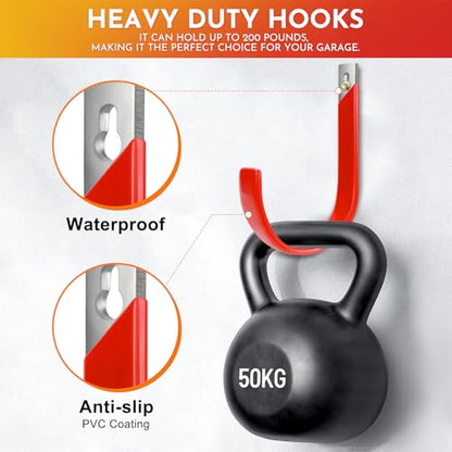 Metal Garage Hooks, Hose Holder Wall Mount for Outside, Heavy Duty Hose Hanger Hook for Water Hoses Outdoor Organizer Study Rack for Garden Hoses, 2 Pack-Red - size: Large
