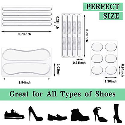 34 Pcs Silicone Shoe Strap Cushion Inserts for Sandals, Heels & Slingbacks | Heel Grip Pads, Pointed Toe Support, Anti-Slip Strap Liner, Women's Thin Insole