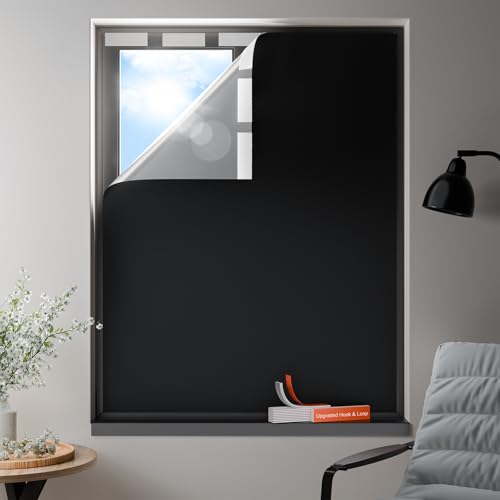 100% Blackout Curtains, Portable No Drill Window Shades, DIY Blackout Window Cover with Hook and Loop, for Bedroom, Baby Nursery, Travel, DormRoom, Apartment (42" x 60") - size: 42"W x 60"L (Pack of 1)