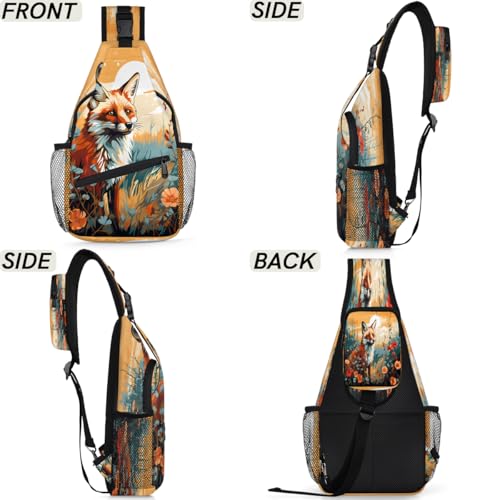 Animal Fox Sling Bags for Women Men, Waterproof Crossbody Sling Backpack Travel Outdoor Sports Chest Bag - color: Yellow