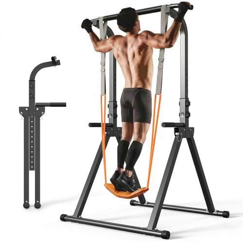 YYJO Foldable Pull Up Bar Free Standing Multi-function Power Tower Dip Bar with Assistance Bands Home Gym Strength Training Equipment - color: Black 02