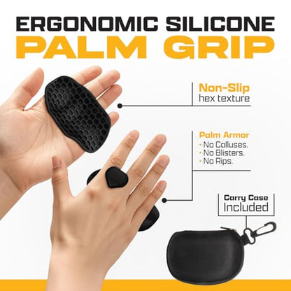 Workout Grips & Wrist Straps Set - Anti-Slip Silicone Hand Grips + Lifting Straps for Gym, Weightlifting, Pull-Ups, Deadlifts - Gloves Alternative (2 Grips + 2 Straps + Carry Case)