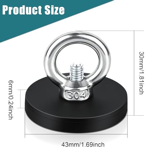 5 Pcs Rubber Coated Magnets, 30LBS Bolt on Magnets with M6 Threaded Strong Neodymium Magnet with Hooks, Flat Rubber Coated Fishing Magnet - size: 1.6x0.23in/Ring-5pack