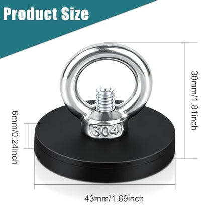 5 Pcs Rubber Coated Magnets, 30LBS Bolt on Magnets with M6 Threaded Strong Neodymium Magnet with Hooks, Flat Rubber Coated Fishing Magnet - size: 1.6x0.23in/Ring-5pack