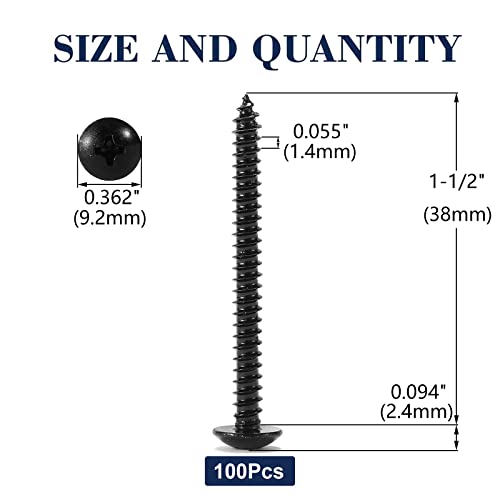 #8 x 1-1/2" Wood Screw 100Pcs Truss Head Phillips 18-8 (304) Stainless Steel Fast Self Tapping Screws Black Oxide by SG TZH - size: #8 x 1-1/2"