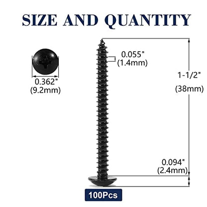 #8 x 1-1/2" Wood Screw 100Pcs Truss Head Phillips 18-8 (304) Stainless Steel Fast Self Tapping Screws Black Oxide by SG TZH - size: #8 x 1-1/2"
