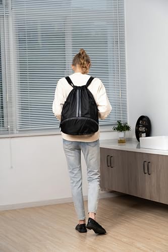 Valleycomfy Sports Drawstring Backpack - Water Resistant String Bag Rose | with Side Mesh Pockets Shoe Compartment Gym Backpack for Women & Men - color: A-rose