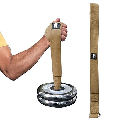 J Bryant Arm Wrestling Training Strap Belt Hand Grip- Ideal for Wrist Forearm and Biceps Workouts Multifunctional Home Gym Fitness Equipment Compatible with 1 inch and 2 inches Barbell Plates - color: Khaki