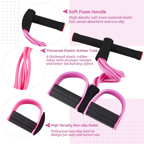 Women Fitness Exercise Equipment Trainer Set Pedal Resistance Band | Leg Arm Thigh Resistance Bands, Women Fitness Workout Equipment, Pedal Resistance Band with Handle, Yoga Pilates Body Fitness - color: Pink