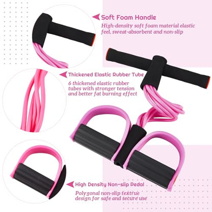 Women Fitness Exercise Equipment Trainer Set Pedal Resistance Band | Leg Arm Thigh Resistance Bands, Women Fitness Workout Equipment, Pedal Resistance Band with Handle, Yoga Pilates Body Fitness - color: Pink