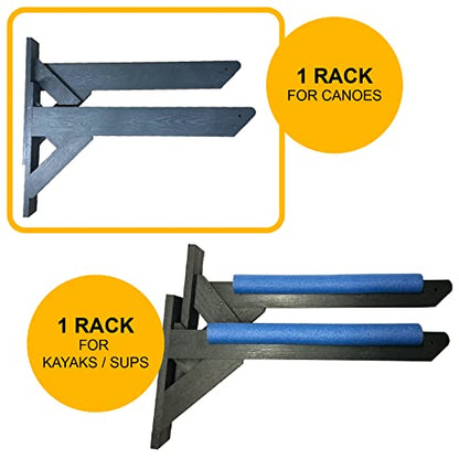 ReRackiT - Outdoor or Indoor Wall Mounted Kayak Rack, SUP Rack, Canoe Rack - Stackable - size: 2 Rack (For Canoes)