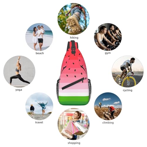 Cute Cartoon Watermelon Crossbody Sling Bags for Women Men Watermelon Background with Black Seeds Travel Sling Backpack Casual Shoulder Bag Tropical Summer Fruit Gym Sports Hiking Daypack - color: Red Pink Green