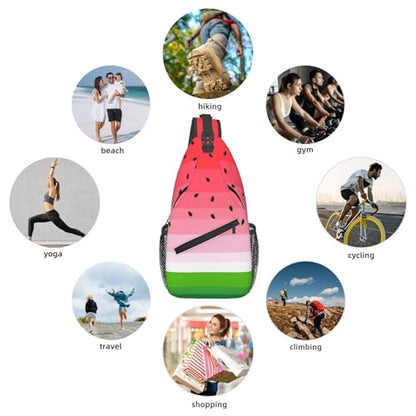 Cute Cartoon Watermelon Crossbody Sling Bags for Women Men Watermelon Background with Black Seeds Travel Sling Backpack Casual Shoulder Bag Tropical Summer Fruit Gym Sports Hiking Daypack - color: Red Pink Green