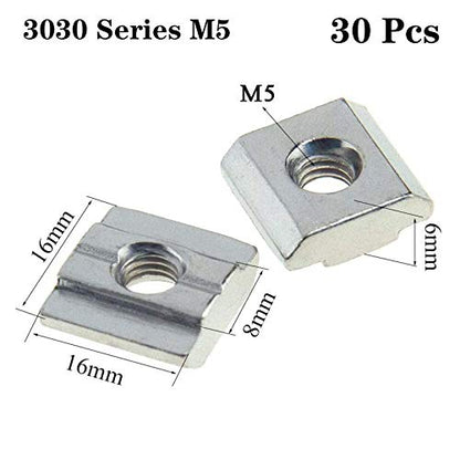 30pcs 3030 Series Sliding T Nuts Metric M5 Thread Slide in Hammer Head T-Nut for Standard 8mm T-Slot Aluminum Extrusion Profile （3030 Series M5） - size: 3030 Series M5