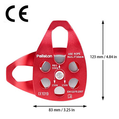 30kN Climbing Pulley with Ball Bearing for Rock Climbing Arborist - color: Red