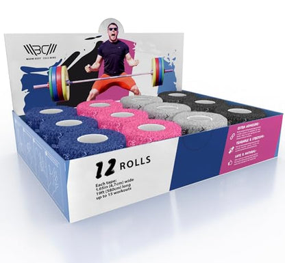 WARM BODY COLD MIND 1.85" Weightlifting Thumb Tape - Hook Grip Tape for Powerlifting, Cross Training, Gym Tape, Workout, Weight Lifting Tape, Athletic Finger Wrap (Mix 12 Rolls) - color: 12 Rolls Mix