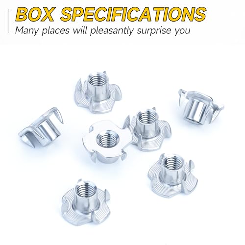 Mywish 180Pcs 1/4-20 5/16-18 3/8-16 T-nut Assortment Kit & 50Pcs 3/8-16 T Nuts, 4 Pronged T Blind T Nut Zinc-Plated Alloy Steel, Wood Working, Rock Climbing Holds & Furniture Hardware Nuts