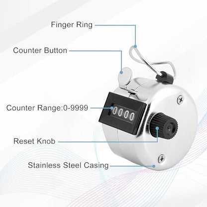 2 Pack Hand Tally Counter, 4-Digit Metal Mechanical Clicker | Battery-free manual counters with lanyards for people counting, lap tracking, golf, coaching, classrooms, inventory & events.