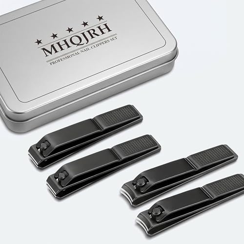 Large Nail Clippers Set for Thick Nails, Straight & Curved Edge | Heavy Duty Toenail Clippers,4 PCS Set Black,Stainless Steel Fingernail & Toe Nail Clippers with File for Men Women Adults - color: Black