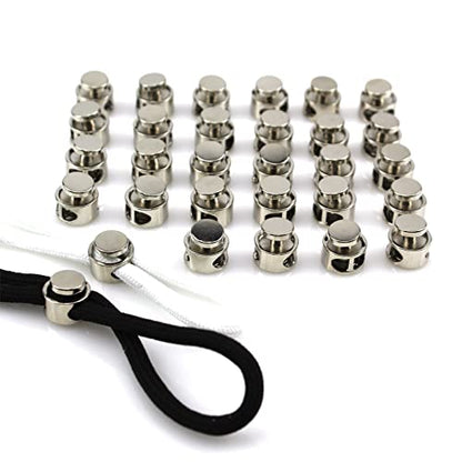 Metal Cord Locks for Drawstrings Silver Double Hole Spring Cord Round End Clasps Stopper Elastic Fastener for Paracord, Shoelaces, Bags, Clothing and Rope(30Pieces)