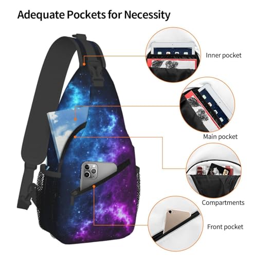 Galaxy Crossbody Sling Bags for Women Men Blue and Purple Galaxy with a Planet and a Moon Space Background Travel Sling Backpack Casual Shoulder Bag Universe Theme Gym Sports Hiking Daypack - color: Blue Purple