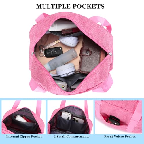 Mini Gym Bag for Women Girls, 12 inch Small Gym Tote, Lightweight Small Carry On Duffle Bag for Travel Sports - color: Rose
