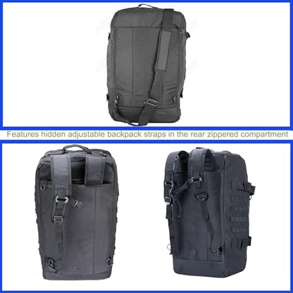3 in 1 Tactical Travel Duffel Bag Backpack, Heavy Duty Gym Bag 45L,Black | Waterproof 600D nylon, internal collapsible dividers, weekend overnight travel, gym workout,military bag,(23x12x9)In - color: Black, size: 45L,(23x12x9)Inches