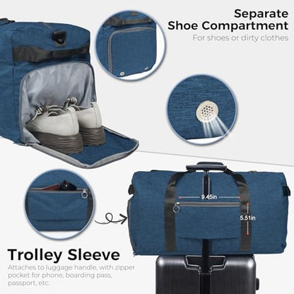 Fmeida 65L Duffle Bag with Shoes Compartment, Foldable Travel Duffel Bags for Men Women, Large Packable Travel Bag Water Repellent & Tear Resistant (Blue) - color: Textured Blue