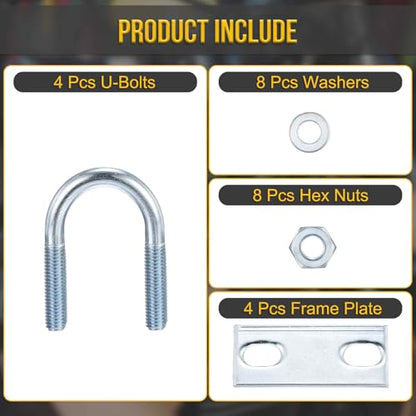 DTGN M8x27x59mm U Bolts Round Kit - 4Set - Carbon Steel U-Bolt Kit with Nuts, Washers, Frame Plate - Good for Pipe, Trailer, Automotive, Leaf Spring Fastener - size: M8x27x59mm