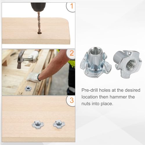 HARFINGTON M5x10mm T-Nuts 4 Pronged Tee Nut 0.57" x 0.39" Fully Thread Carbon Steel Inserts for Wood, Rock Climbing Holds, Cabinetry, Furniture 50pcs - size: M5x10mm