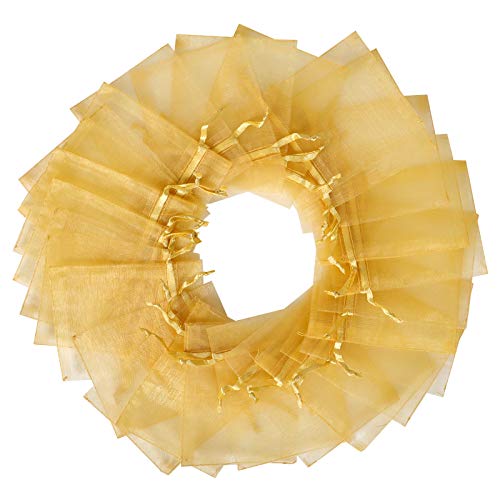 Boshen 100/200PCS Organza Gift Candy Sheer Bags Mesh Jewelry Pouches Drawstring Bulk for Wedding Party Favors Christmas (3" X 4"(200PCS), Gold) - color: Gold-3" X 4"(200PCS)