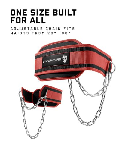 Gymreapers Dip Belt With Chain For Weightlifting, Pull Ups, Dips - Heavy Duty Steel Chain For Added Weight Training - color: Red