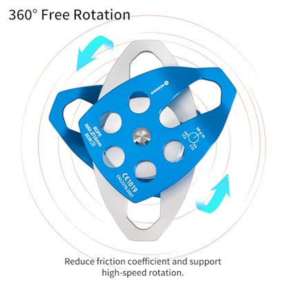 NewDoar 30 KN CE Certified Large Rescue Pulley Single/Double Sheave with Swing Plate - color: Double Pulley - Blue 1pcs
