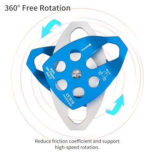 NewDoar 30 KN CE Certified Large Rescue Pulley Single/Double Sheave with Swing Plate - color: Double Pulley - Blue 1pcs