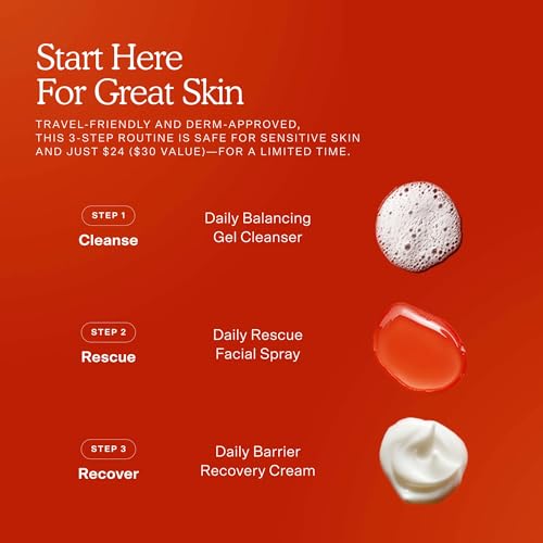 Tower 28 SOS Skincare Minis Travel Kit - Mini SOS Facial Spray, Barrier Recovery Face Cream, + Gel Cleanser - Facial Skin Care Products for Sensitive Skin - TSA Approved Travel + Gift Set (3 Count)