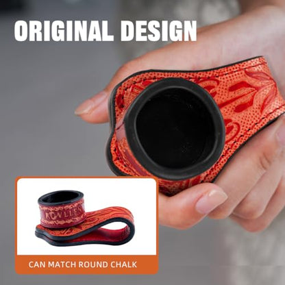 KONLLEN Leather Magnetic Chalk Holder, Pool Cue Accessory | Round or square engraved leather holder keeps billiard chalk secure and easy to reach during pool play. - color: VT Holder-Red-round