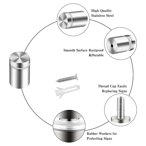Standoff Screws, Sign Standoffs, Standoff Screws for Acrylic, Advertising Standoff Mount Metal, Sign Mounting Hardware, Sign Standoff Screws, Spacers & Standoffs, Stand Off Wall Mounts(0.47x0.75 in) - size: 0.5x0.75 in (12 Pcs)
