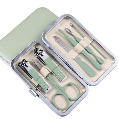 Folding Nail Clipper & Cuticle Nipper Set, Stainless Steel Portable Manicure Pedicure Kit for Travel Green - color: Green