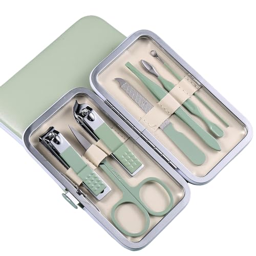 Folding Nail Clipper & Cuticle Nipper Set, Stainless Steel Portable Manicure Pedicure Kit for Travel Green - color: Green